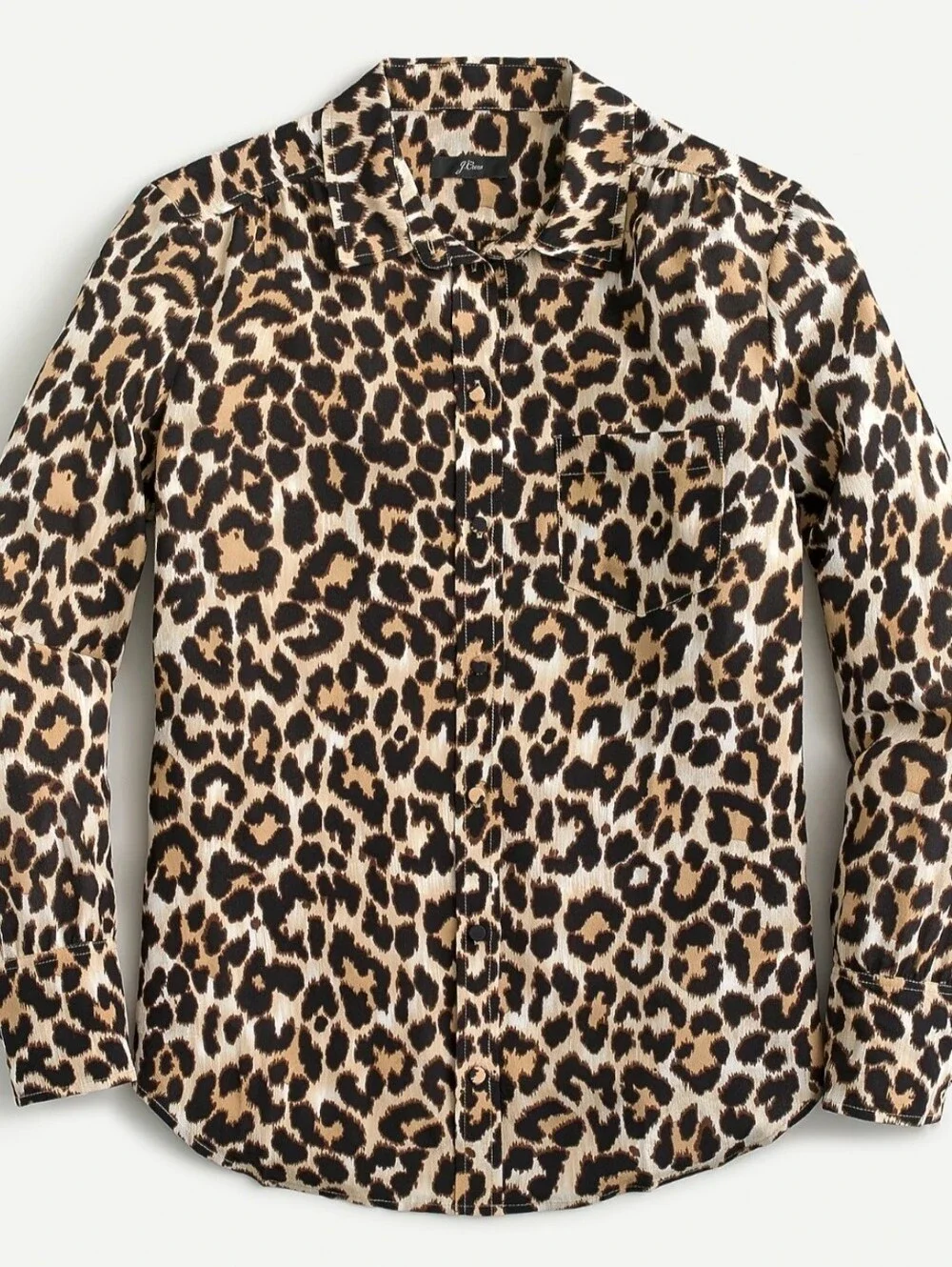 J. Crew (Size 2) Leopard Print Silk Blend Button-Down LS Shirt in Black and Tan